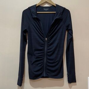 Athleta Navy Athletic Athleisure Ruched Zip-Up Hoodie Jacket | Size Small
